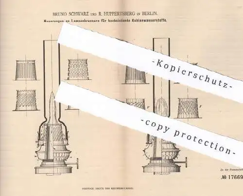 original Patent - Bruno Schwarz , R. Huppertsberg , Berlin 1881 , Lampenbrenner f. siedenden Kohlenwasserstoff | Brenner