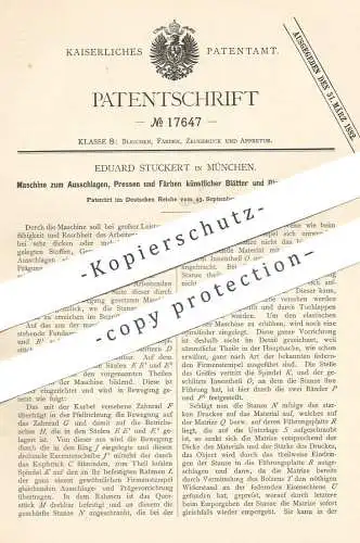 original Patent - Eduard Stuckert , München , 1881 , Pressen und Färben künstlicher Blätter & Blumen | Pflanzen , Gewebe