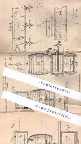 original Patent - Carl Breitwisch , Köln / Rhein , 1881 , Kühlapparat für Schankfass | Fass , Fässer , Bierfass !!