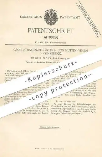 original Patent - Georgs-Marien-Bergwerks- und Hütten-Verein , Osnabrück , 1886 , Bremse für Feldbahnwagen | Eisenbahn !