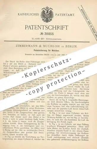 original Patent - Zimmermann & Buchloh , Berlin , 1886 , Pedalsicherung für Weichen | Eisenbahn - Weiche | Lokomotive