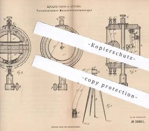 original Patent - Adolph Paris , Hamburg / Altona , 1886 , Telefonischer Wasserverlustanzeiger | Telefon , Telephon !!!