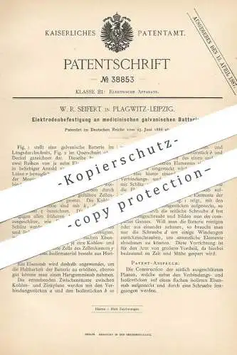 original Patent - W. R. Seifert , Leipzig / Plagwitz , 1886 , Elektrodenbefestigung an medizinischen Batterien