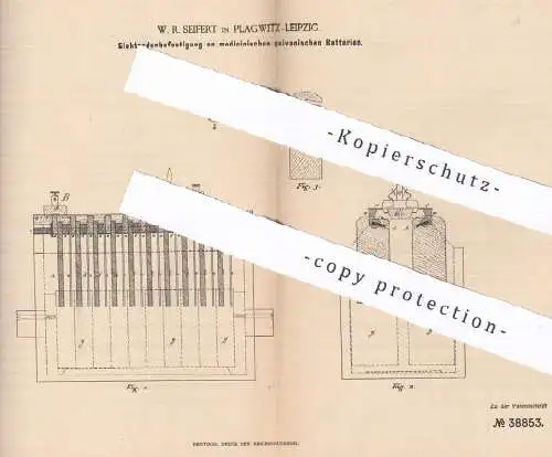 original Patent - W. R. Seifert , Leipzig / Plagwitz , 1886 , Elektrodenbefestigung an medizinischen Batterien