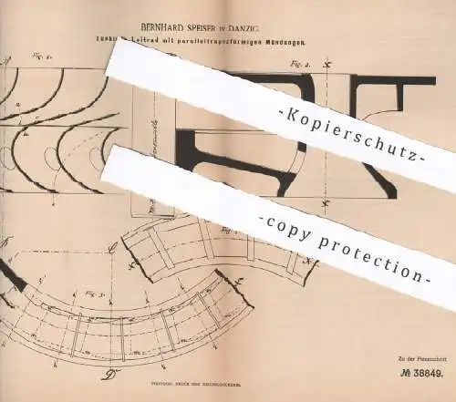 original Patent - Bernhard Speiser , Danzig , 1886 , Turbinen - Leitrad | Turbine , Wasserkraft , Windkraft , Windrad !!