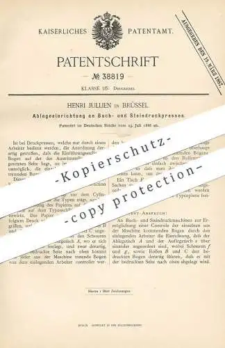 original Patent - Henri Jullien , Brüssel , 1886 | Ablage an Buchdruckpresse , Steindruckpresse | Druck , Presse !!