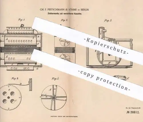 original Patent - Ch. F. Pietschmann & Söhne , Berlin , 1886 , Ziehharmonika | Harmonika , Akkordeon | Musikinstrument !