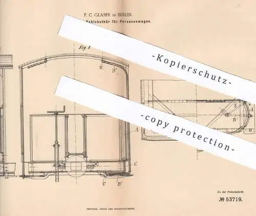 original Patent - F. C. Glaser , Berlin , 1890 , Drehbare Schiebetür für Personenwagen | Eisenbahn , Wagon , Straßenbahn