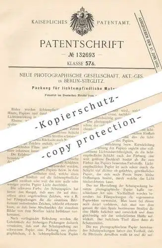 original Patent - Neue Photographische Gesellschaft AG , Berlin / Steglitz 1901 , Packung f. lichtempfindliches Material