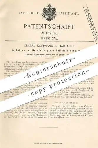 original Patent - Gustav Koppmann , Hamburg , 1901 , Herst. von Celluloiddruckplatten | Celluloid | Druck , Druckerei !!