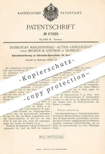 original Patent - Duisburger Maschinenbau AG vorm. Bechem & Keetman , Duisburg | Sicherung an Gesteins- Bohrmaschine