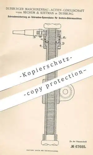 original Patent - Duisburger Maschinenbau AG vorm. Bechem & Keetman , Duisburg | Sicherung an Gesteins- Bohrmaschine