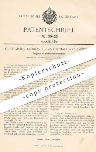 original Patent - Curt Gruhl KG , Chemnitz  1901 , Tragbare Gewindeschneidmaschine | Gewinde Schneidmaschine | Schlosser