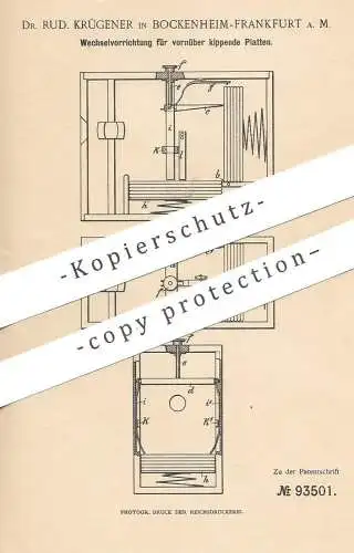 original Patent - Dr. Rud. Krügener , Frankfurt / Main / Bockenheim , 1896 , Wechsel für Kamera - Platten | Photography