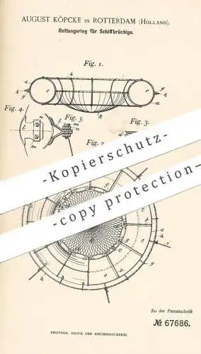 original Patent - August Köpcke , Rotterdam , Holland , 1892 , Rettungsring für Schiffbrüchige | Schwimmring | Rettung