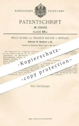 original Patent - Willy Dudek , Wilhelm Barthe , Breslau , 1901 , Untersatz für Bierglas | Glas , Gläser , Untersetzer