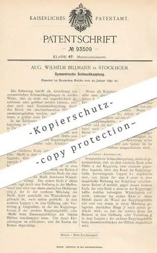 original Patent - Aug. Wilhelm Billmann , Stockholm , Schweden 1897 | Symmetrische Schlauchkupplung | Schlauch Kupplung