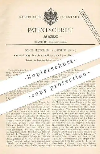 original Patent - John Fletcher , Bristol , England , 1896 , Löten von künstlichen Zähnen | Zahn , Zähne , Zahnarzt !!