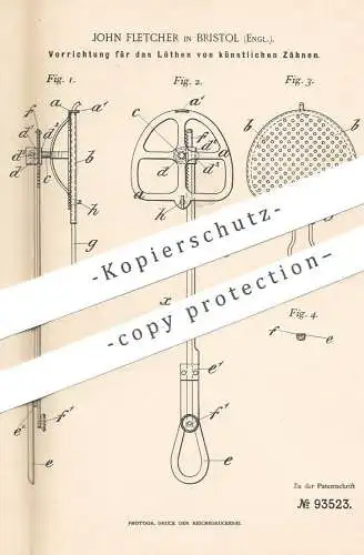 original Patent - John Fletcher , Bristol , England , 1896 , Löten von künstlichen Zähnen | Zahn , Zähne , Zahnarzt !!