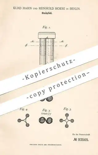 original Patent - Kurd Hahn , Reinhold Hoese , Berlin , 1896 , Blechpfahl | Pfahl aus Blech | Stange , Bau , Hochbau !!