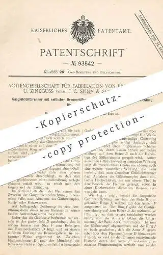 original Patent - AG Fabrikation von Broncewaaren & Zinkguss vorm. C. Spinn & Sohn , Berlin | 1896 | Gasglühlichtbrenner