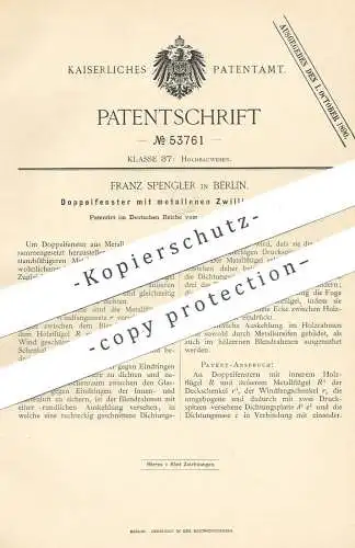 original Patent - Franz Spengler , Berlin  1888 ,  Doppelfenster mit metallenen Zwillingsflügeln | Fenster , Gussfenster