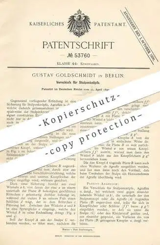 original Patent - Gustav Goldschmidt , Berlin , 1890 , Verschluss für Stulpenknöpfe | Knopf , Knöpfe | Schneider !!!