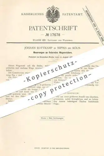 original Patent - Johann Rottkamp , Köln / Nippes , 1881 , federndes Wagenrad | Wagenräder , Rad , Räder , Reifen !!