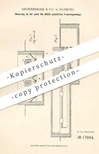 original Patent - Niederberger & Co. Hamburg , 1881 , Feuerungsanlage | Feuerung | Heizung , Ofen , Ofenbauer !!