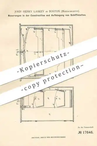 original Patent - John Henry Laskey , Boston , Massachusetts , 1881 , Schiffsbetten | Bett für Schiff | Koje , Boot !!