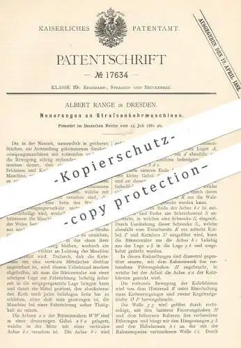 original Patent - Albert Range , Dresden , 1881 , Straßenkehrmaschine | Straßenreinigung | Kehrmaschine !!