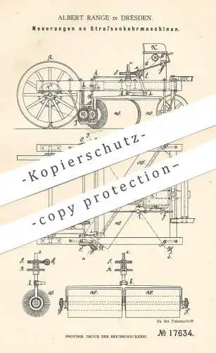 original Patent - Albert Range , Dresden , 1881 , Straßenkehrmaschine | Straßenreinigung | Kehrmaschine !!