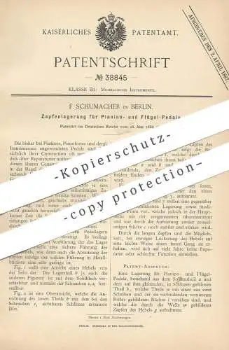 original Patent - F. Schumacher , Berlin , 1886 , Zapfenlagerung für Pedale an Piano , Flügel , Klavier , Orgel !!