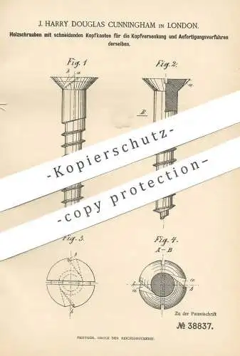 original Patent - J. Harry Douglas Cunningham , London , England , 1886 , Holzschraube | Tischler , Schraube , Holz !!