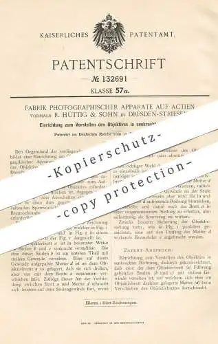 original Patent - Fabrik Photographischer Apparate auf Aktien , vorm. R. Hüttig & Sohn , Dresden | Objektiv | Kamera !!