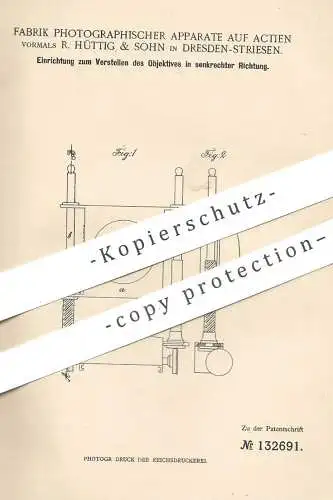 original Patent - Fabrik Photographischer Apparate auf Aktien , vorm. R. Hüttig & Sohn , Dresden | Objektiv | Kamera !!