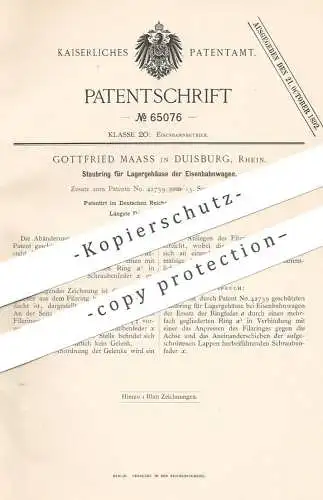 original Patent - Gottfried Maass , Duisburg / Rhein , 1892 , Staubring für Lagergehäuse an Eisenbahnen | Eisenbahn !!