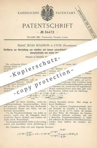 original Patent - Isaac Boas Boasson , Lyon , Frankreich | schwefelhaltige Farbstoffe aus Paraphenylendiamin | Farbe