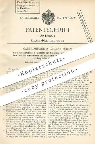 original Patent - Carl Lohmann , Gelsenkirchen , 1906 , Hahnstöpselverschluss f. Flasche | Gas , Gasflasche , Verschluss