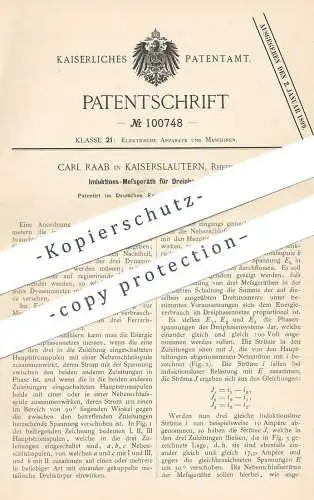 original Patent - Carl Raab , Kaiserslautern / Rheinpfalz 1897 , Induktions- Messgerät für Dreiphasenstrom | Dynamometer