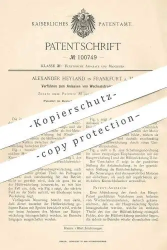 original Patent - Alexander Heyland , Frankfurt / Main  1898 , Anlassen von Wechselstrommotor | Anlasser | Motor | Strom