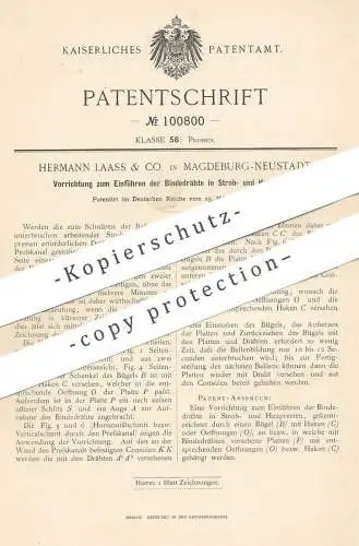 original Patent - Hermann Laass & Co. , Magdeburg / Neustadt 1898 , Einführen von Bindedraht in Strohpresse , Heupresse