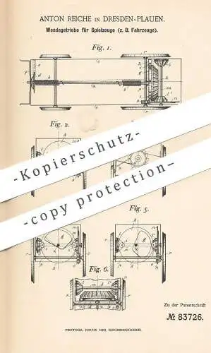 original Patent - Anton Reiche , Dresden / Plauen , 1894 , Wendegetriebe für Spielzeug , Fahrzeug | Spielauto , Sport