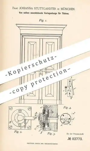 original Patent - Johanna Stuttgardter , München , 1894 , Vorlegestange für Türen | Tür , Schloss , Riegel | Schlosser