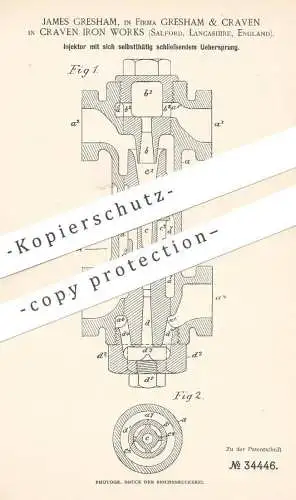 original Patent - James Gresham , Gresham & Craven , Craven Iron Works , Salford , Lancashire , England 1885 | Injektor
