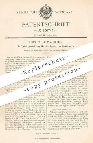 original Patent - Felix Behlow , Berlin , 1898 , Aufzwickvorrichtung für die Spitze von Schuhwerk | Schuhe | Schuster !!