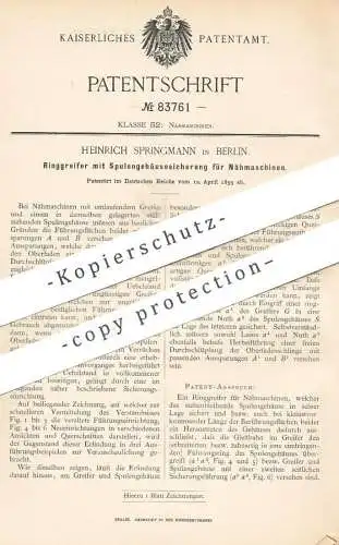 original Patent - Heinrich Springmann , Berlin , 1895 , Ringgreifer mit Spulengehäusesicherung für Nähmaschine | Nähen !