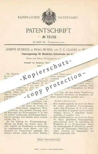 original Patent - Joseph Kudlicz , Prag / Bubna | F. C. Glaser , Berlin | 1892 | Feuerung für Staubkohle , Kohle !!