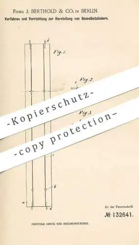 original Patent - J. Berthold & Co. , Berlin , 1900 , Herst. von Gasselbstzünder | Gas - Zünder | Zündung , Zündpillen !