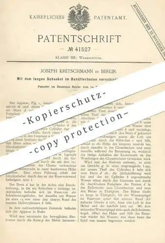 original Patent - Joseph Kretschmann , Berlin , 1887 , Heber , Glockenheber | WC - Spülung | Toilette , Kloset | Wasser